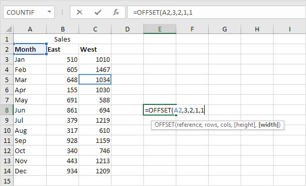 OFFSET function in Excel