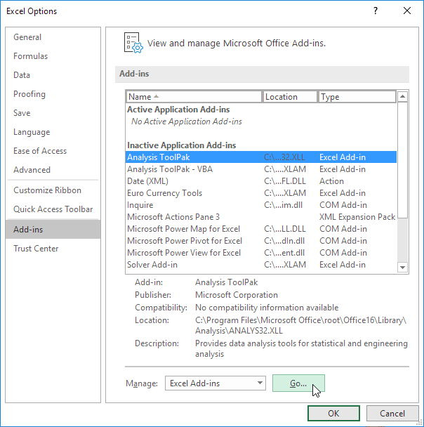 Analysis ToolPak in Excel